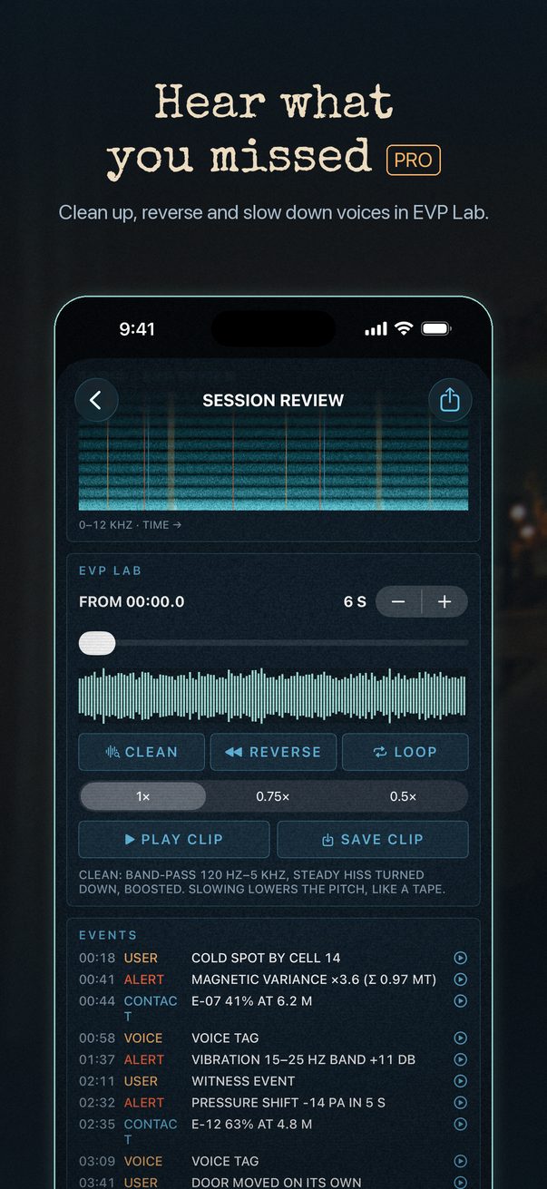 EVP Lab with spectrogram and playback controls